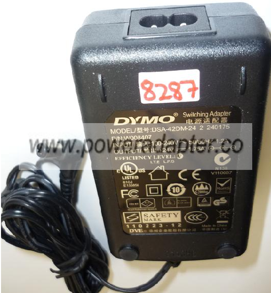 DYMO DSA-42DM-24 2 240175 AC ADAPTER 24VDC 1.75A USED -(+) 2.5x5